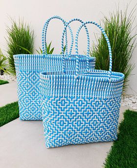 Blue & White Woven Beach Bag Blue & White Woven Beach Bag
