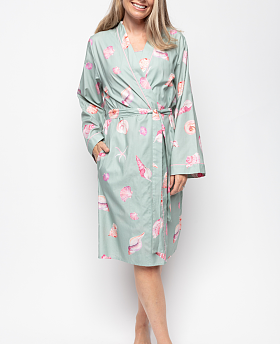 Coral Shell Print Short Dressing Gown