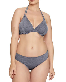 Denim Lurex Halter Bikini Top