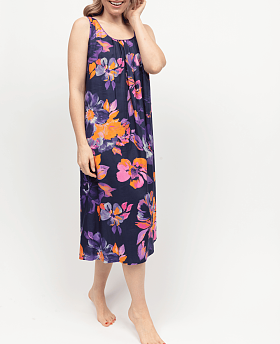 Edie Floral Print Long Nightdress Navy