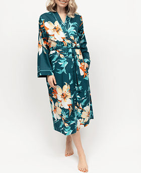 Goldie Floral Print Long Dressing Gown Teal