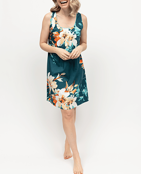 Goldie Floral Print Short Nightdress Teal