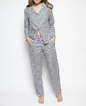 Laura Woven Long Sleeve Animal Print Pyjama Set