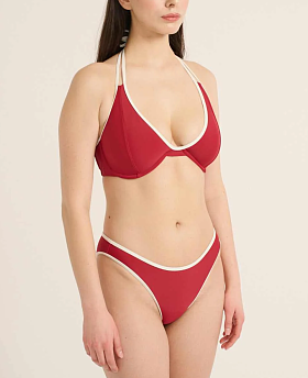 Lipstick & White Multi-Way Plunge Bikini Top Lipstick & White Multi-Way Plunge Bikini Top