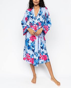 Lyla Floral Print Long Dressing Gown Blue Floral
