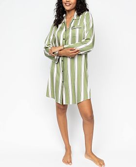 Nancy Printed Stripe Nightshirt Sage Green Mix