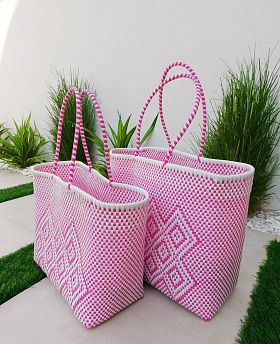 Pink & White Woven Beach Bag Pink & White Woven Beach Bag