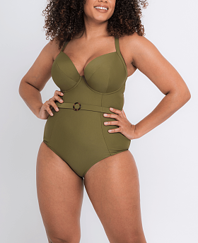 Retro Sun Padded Plunge Swimsuit Olive