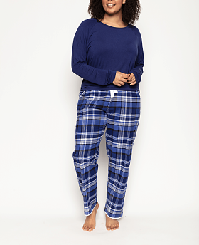 Riley Navy Jersey Top and Check Pyjama Set